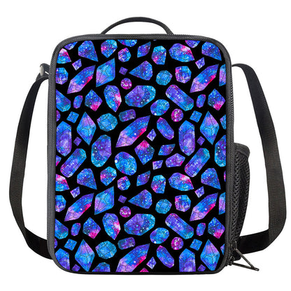 Blue Crystal Cosmic Galaxy Space Print Crossbody Lunch Bag