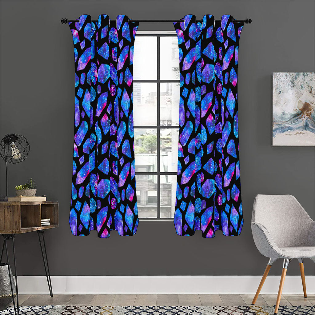 Blue Crystal Cosmic Galaxy Space Print Curtain