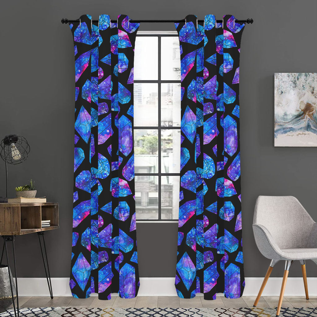 Blue Crystal Cosmic Galaxy Space Print Curtain