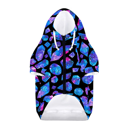 Blue Crystal Cosmic Galaxy Space Print Dog Zip Up Hoodie