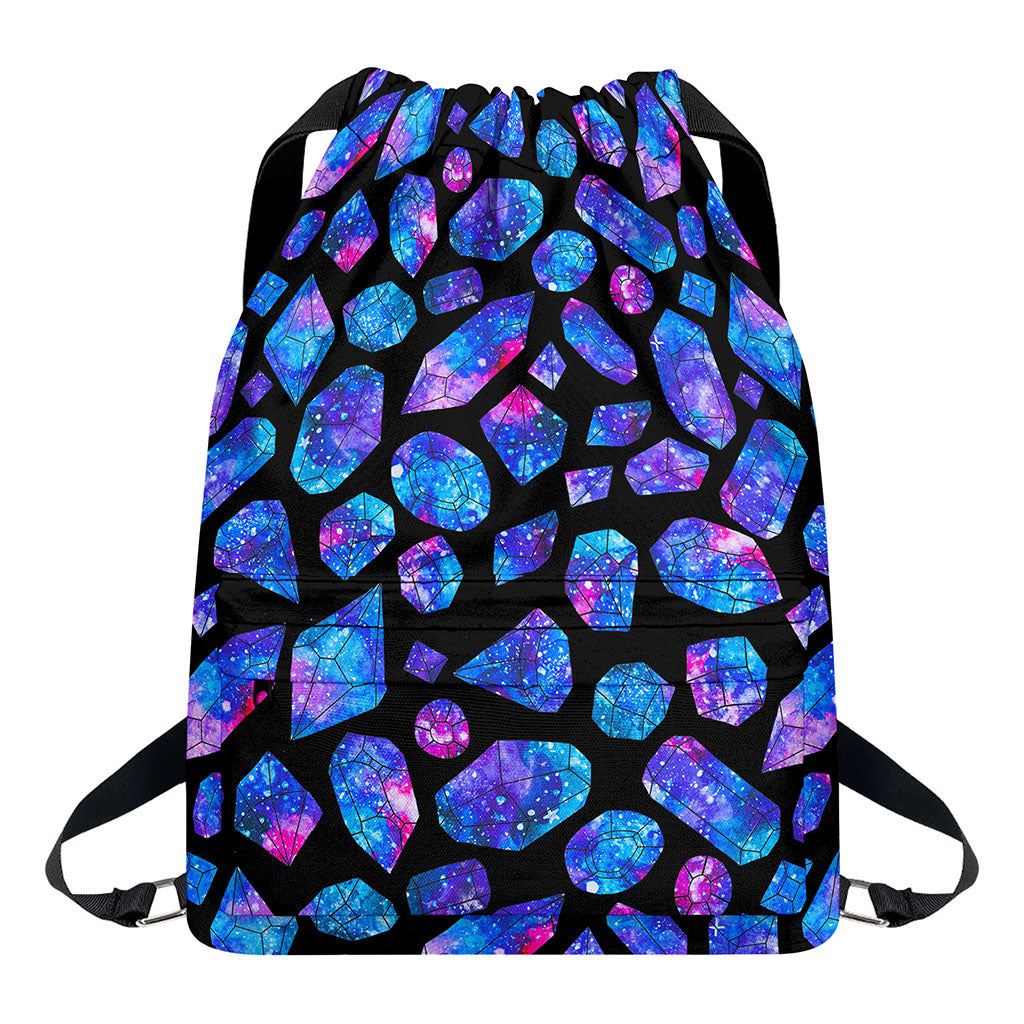 Blue Crystal Cosmic Galaxy Space Print Drawstring Backpack
