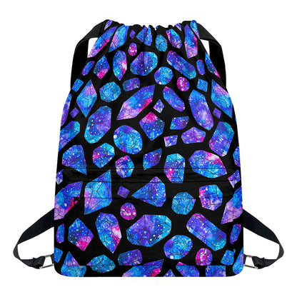 Blue Crystal Cosmic Galaxy Space Print Drawstring Backpack