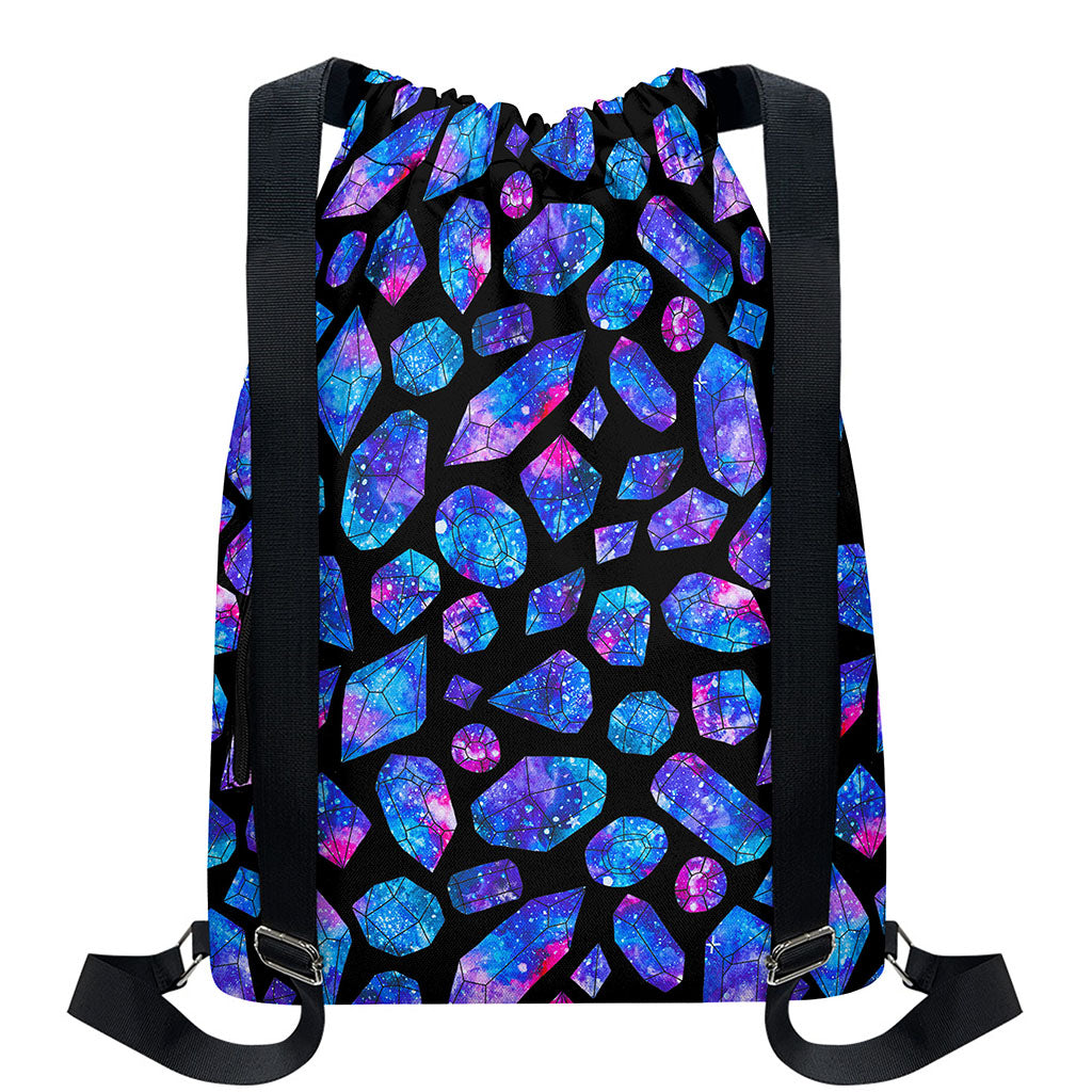 Blue Crystal Cosmic Galaxy Space Print Drawstring Backpack