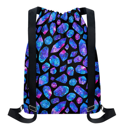 Blue Crystal Cosmic Galaxy Space Print Drawstring Backpack