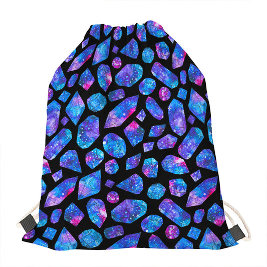 Blue Crystal Cosmic Galaxy Space Print Drawstring Bag