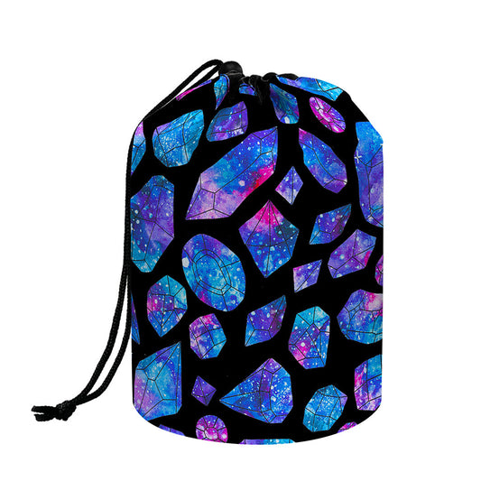 Blue Crystal Cosmic Galaxy Space Print Drawstring Makeup Bag