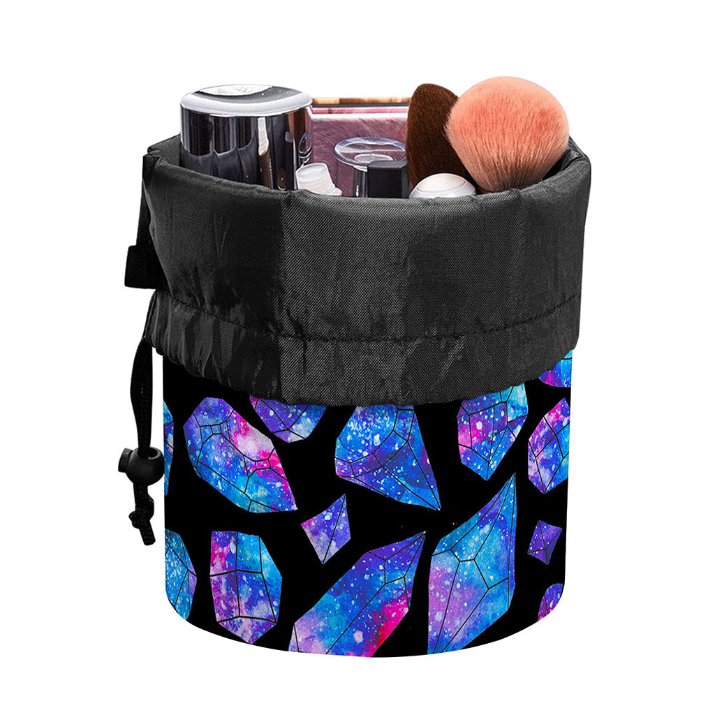Blue Crystal Cosmic Galaxy Space Print Drawstring Makeup Bag