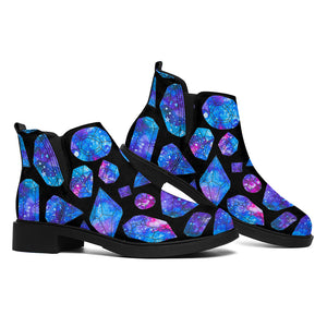 Blue Crystal Cosmic Galaxy Space Print Flat Ankle Boots