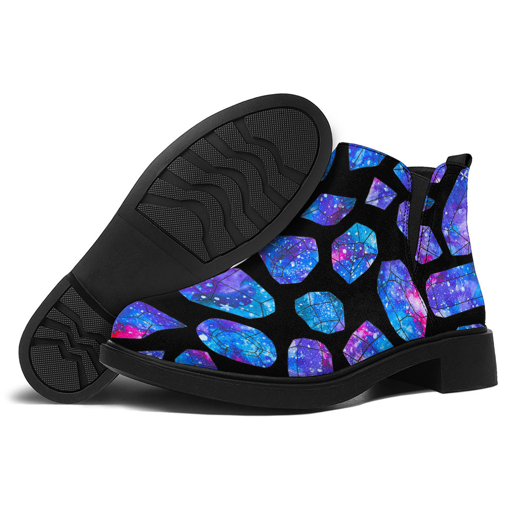 Blue Crystal Cosmic Galaxy Space Print Flat Ankle Boots