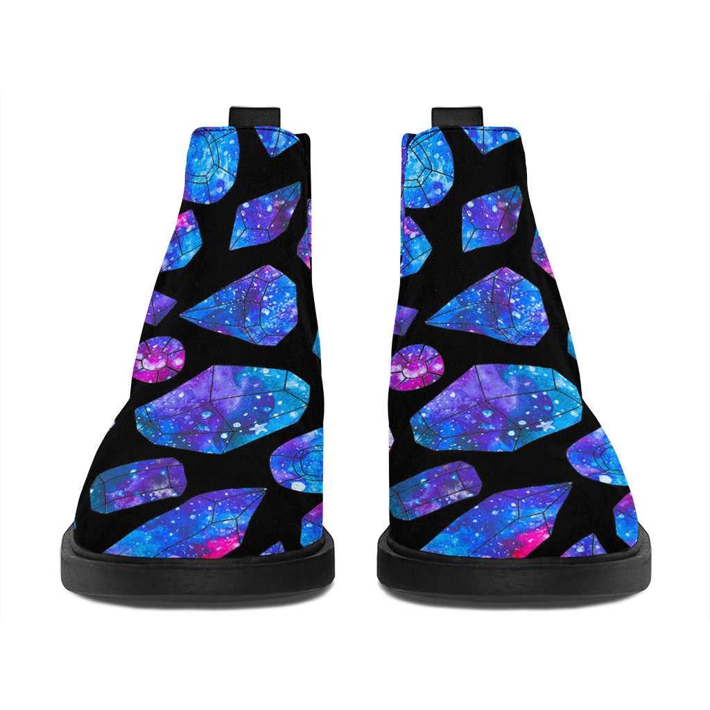 Blue Crystal Cosmic Galaxy Space Print Flat Ankle Boots