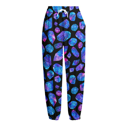 Blue Crystal Cosmic Galaxy Space Print Fleece Lined Knit Pants