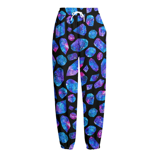 Blue Crystal Cosmic Galaxy Space Print Fleece Lined Knit Pants