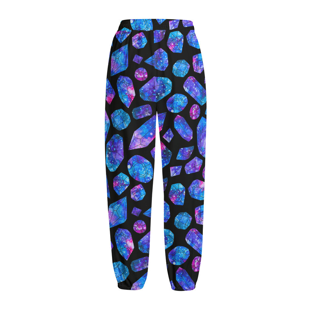 Blue Crystal Cosmic Galaxy Space Print Fleece Lined Knit Pants