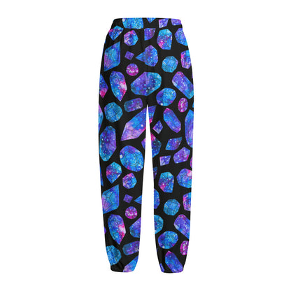 Blue Crystal Cosmic Galaxy Space Print Fleece Lined Knit Pants