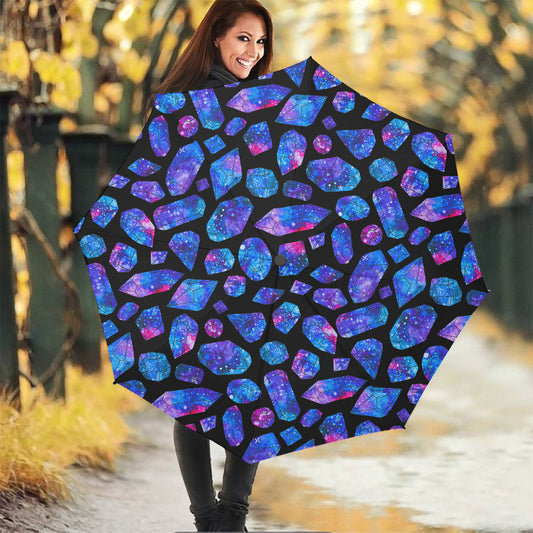 Blue Crystal Cosmic Galaxy Space Print Foldable Umbrella