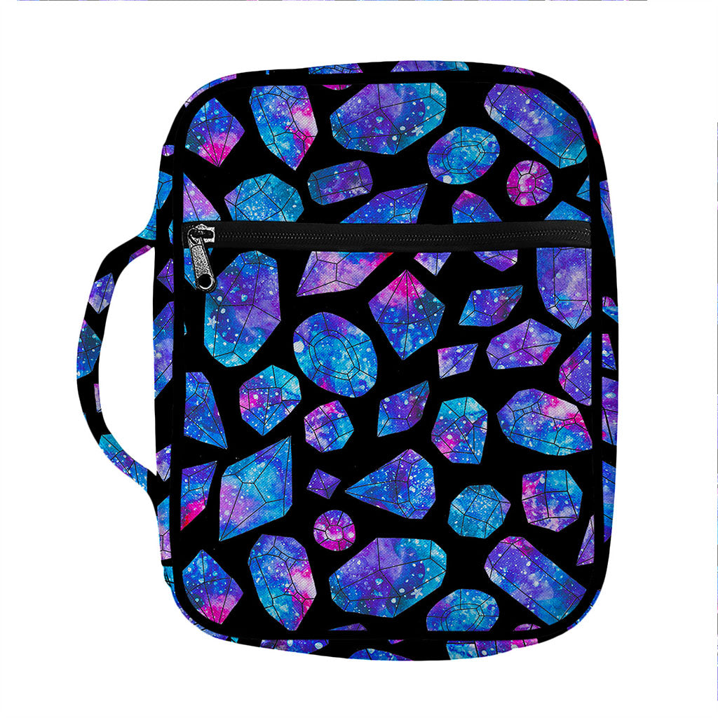 Blue Crystal Cosmic Galaxy Space Print Front Pocket Bible Bag