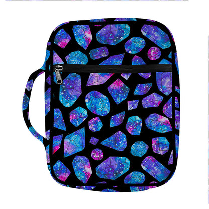 Blue Crystal Cosmic Galaxy Space Print Front Pocket Bible Bag
