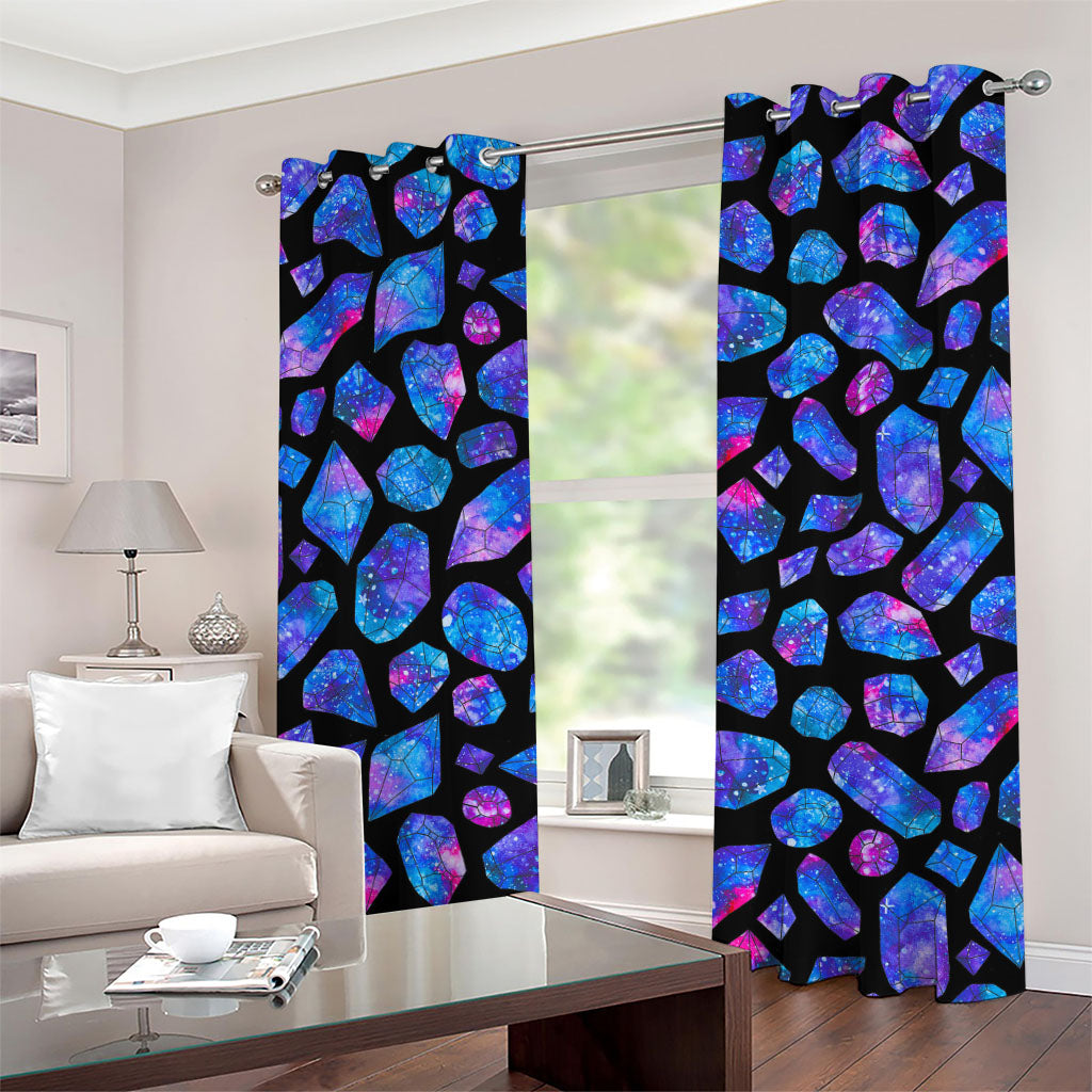 Blue Crystal Cosmic Galaxy Space Print Grommet Curtains