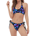 Blue Crystal Cosmic Galaxy Space Print Halter Scoop Tie Side Bikini