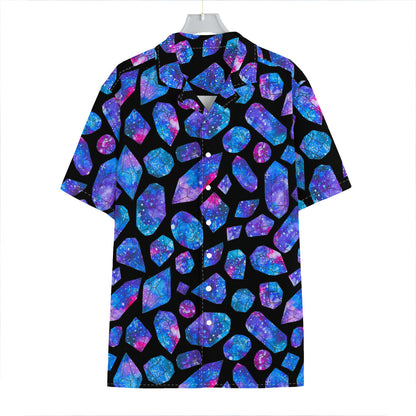 Blue Crystal Cosmic Galaxy Space Print Hawaiian Shirt