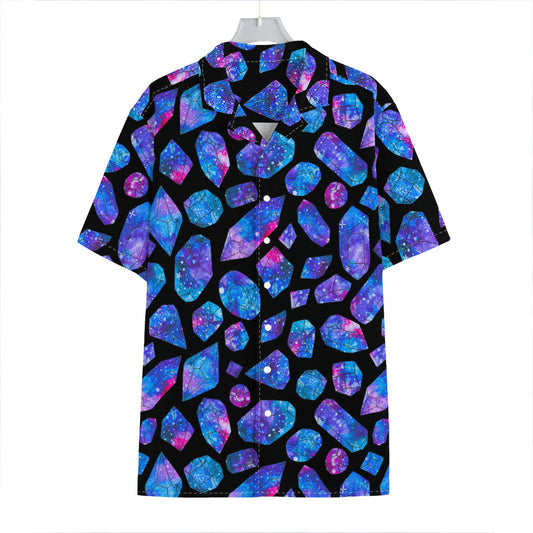 Blue Crystal Cosmic Galaxy Space Print Hawaiian Shirt