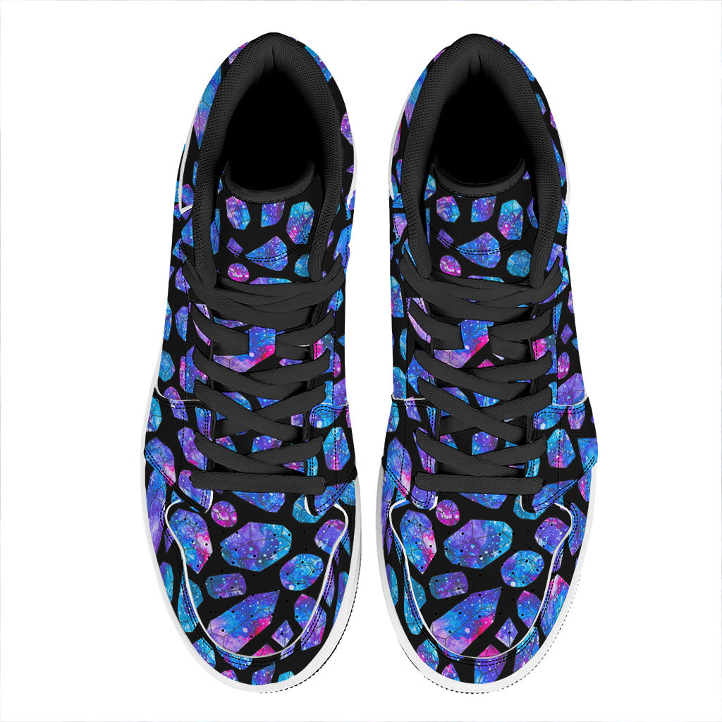Blue Crystal Cosmic Galaxy Space Print High Top Leather Sneakers