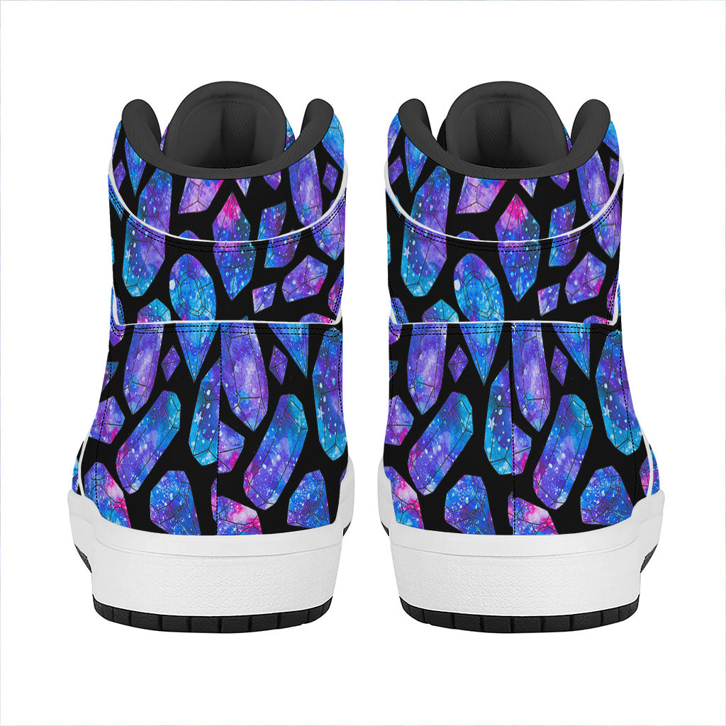 Blue Crystal Cosmic Galaxy Space Print High Top Leather Sneakers