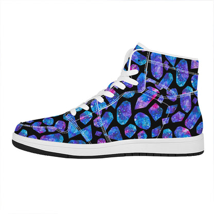 Blue Crystal Cosmic Galaxy Space Print High Top Leather Sneakers