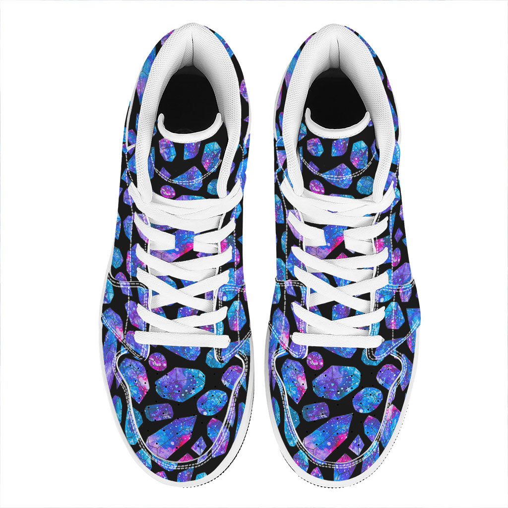 Blue Crystal Cosmic Galaxy Space Print High Top Leather Sneakers