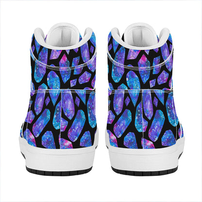 Blue Crystal Cosmic Galaxy Space Print High Top Leather Sneakers