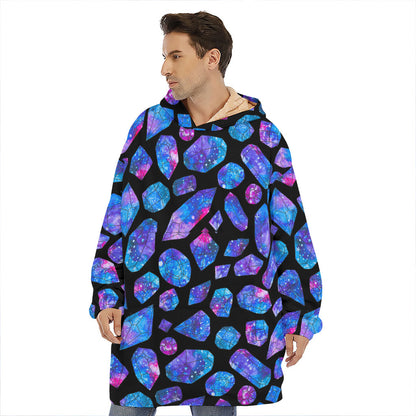 Blue Crystal Cosmic Galaxy Space Print Hoodie Blanket