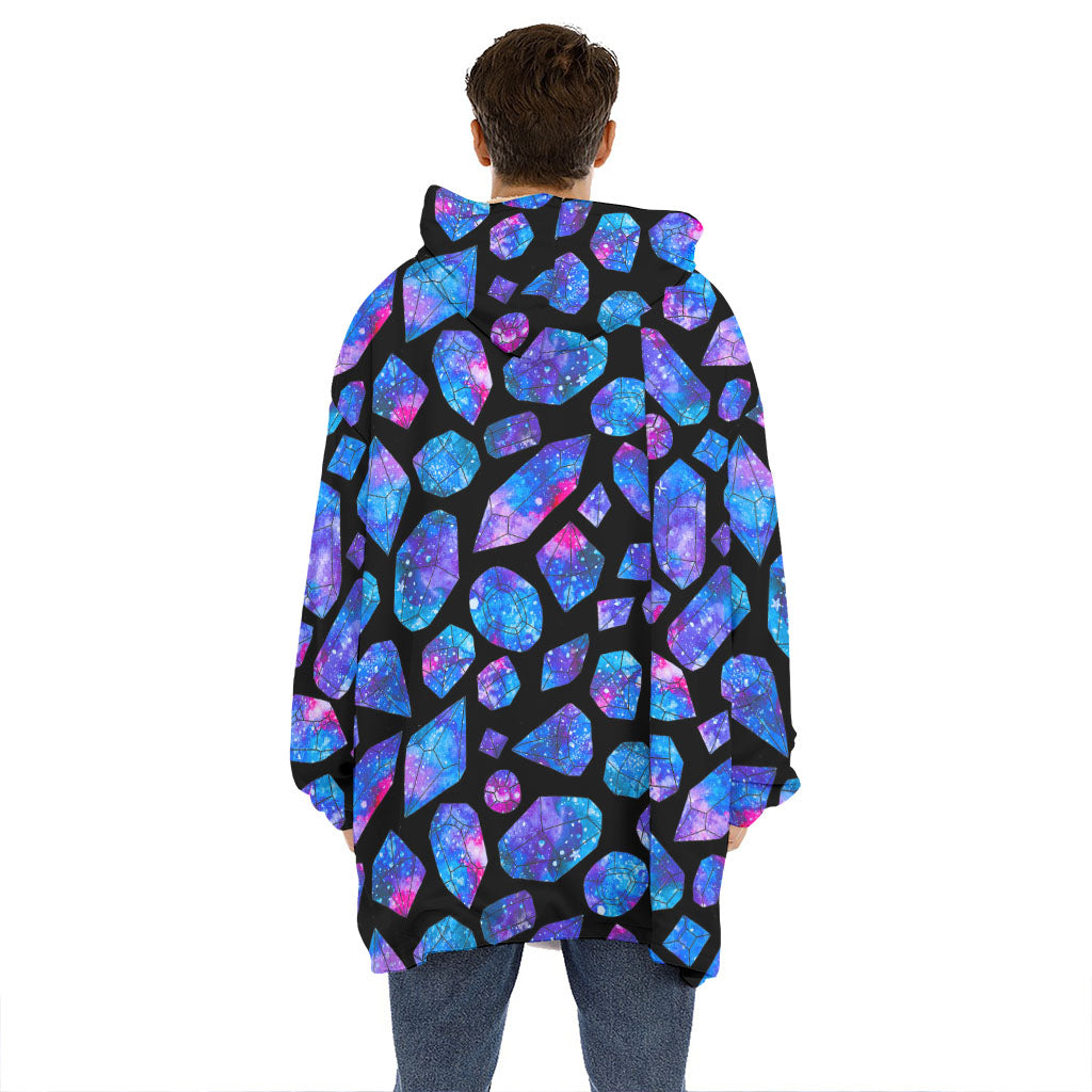 Blue Crystal Cosmic Galaxy Space Print Hoodie Blanket