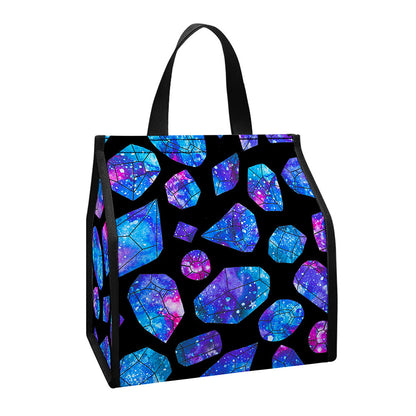 Blue Crystal Cosmic Galaxy Space Print Insulated Lunch Tote