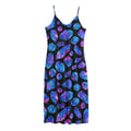 Blue Crystal Cosmic Galaxy Space Print Jersey Midi Cami Dress