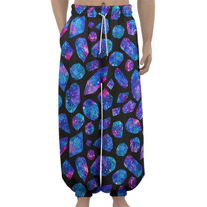 Blue Crystal Cosmic Galaxy Space Print Lantern Pants
