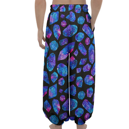 Blue Crystal Cosmic Galaxy Space Print Lantern Pants