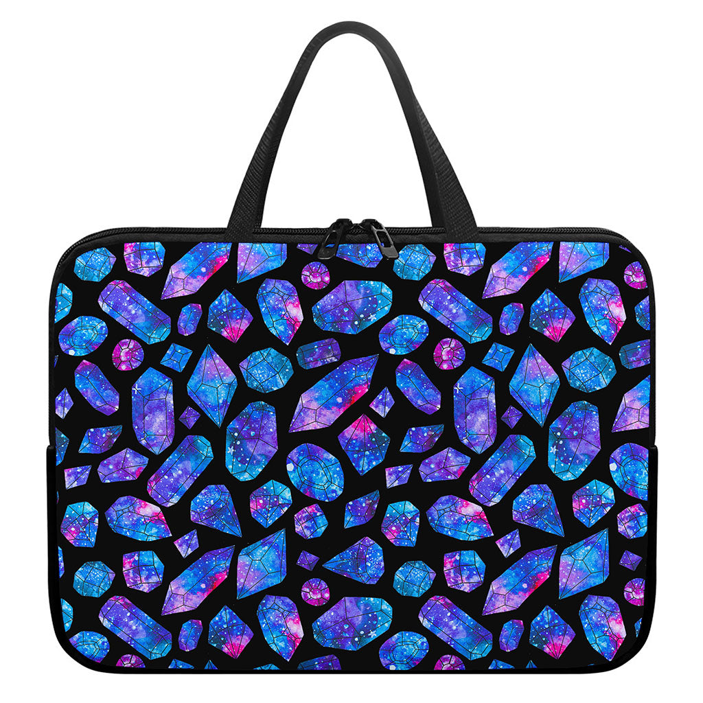 Blue Crystal Cosmic Galaxy Space Print Laptop Sleeve With Handle