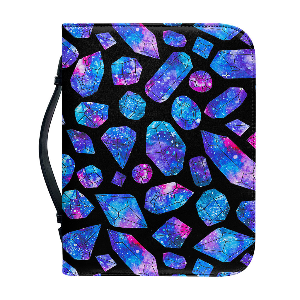 Blue Crystal Cosmic Galaxy Space Print Leather Bible Cover