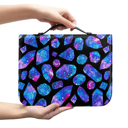 Blue Crystal Cosmic Galaxy Space Print Leather Bible Cover