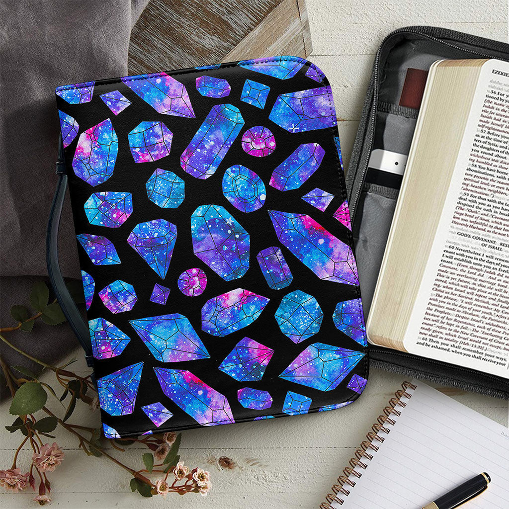 Blue Crystal Cosmic Galaxy Space Print Leather Bible Cover