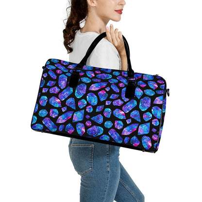 Blue Crystal Cosmic Galaxy Space Print Leather Duffle Bag