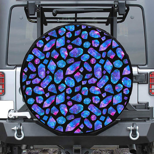 Blue Crystal Cosmic Galaxy Space Print Leather Spare Tire Cover