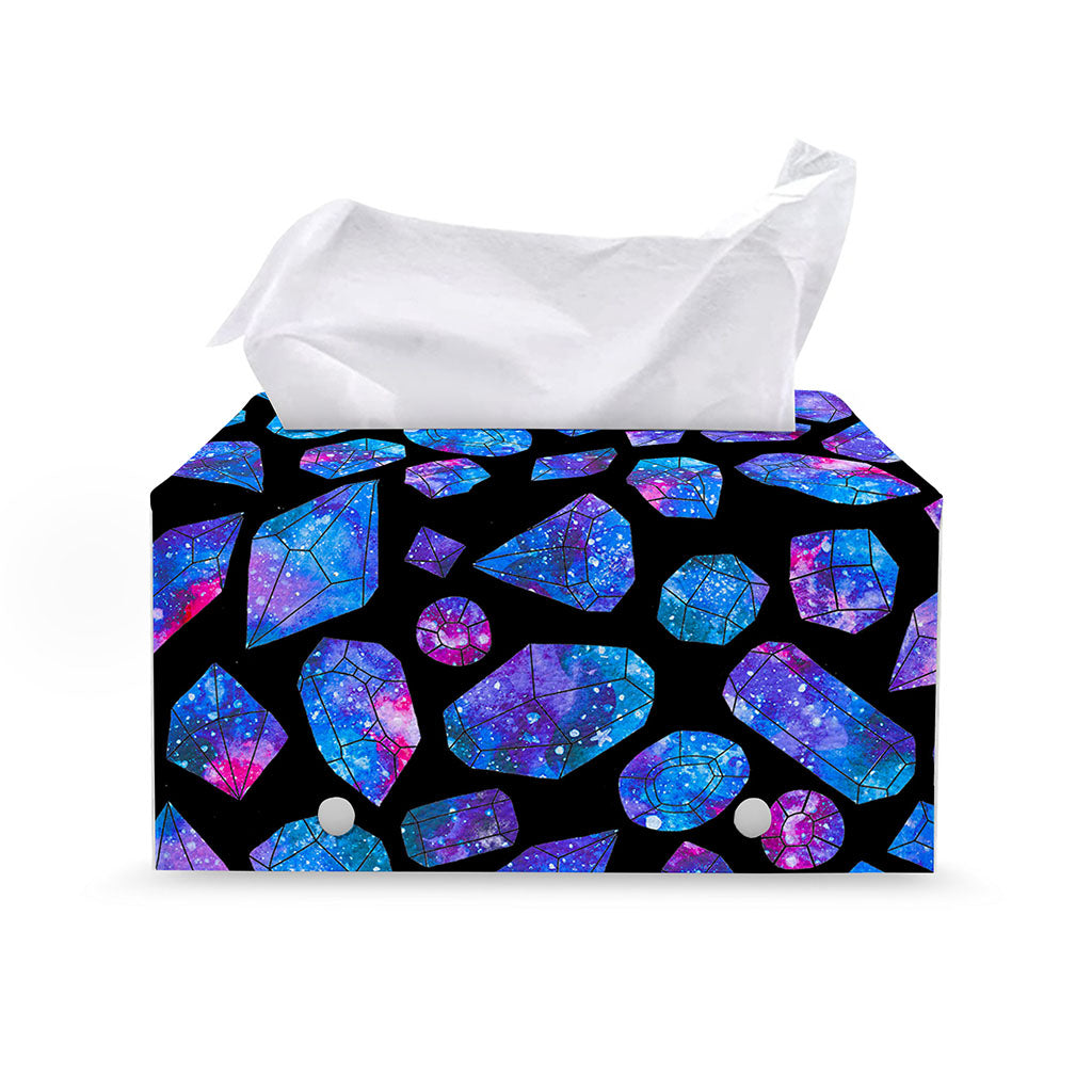 Blue Crystal Cosmic Galaxy Space Print Leather Tissue Box Cover