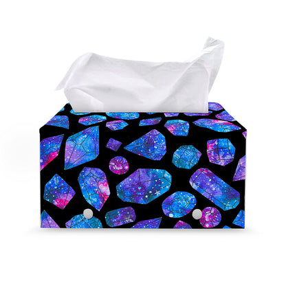Blue Crystal Cosmic Galaxy Space Print Leather Tissue Box Cover