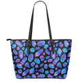 Blue Crystal Cosmic Galaxy Space Print Leather Tote Bag With Zipper
