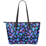 Blue Crystal Cosmic Galaxy Space Print Leather Tote Bag