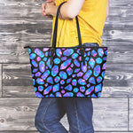 Blue Crystal Cosmic Galaxy Space Print Leather Tote Bag
