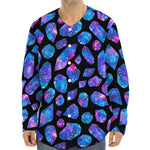 Blue Crystal Cosmic Galaxy Space Print Long Sleeve Baseball Jersey