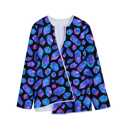 Blue Crystal Cosmic Galaxy Space Print Long Sleeve Short Coat