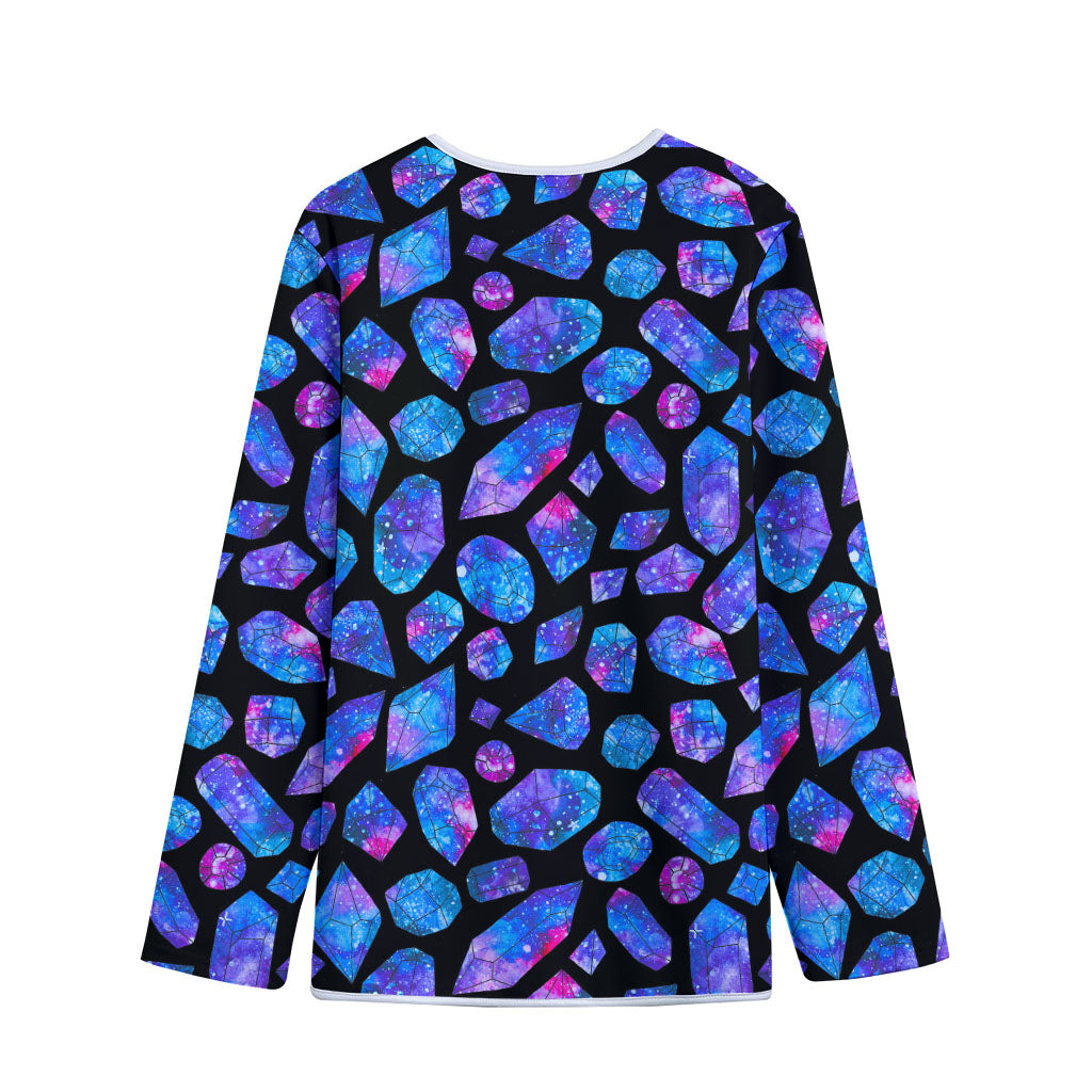 Blue Crystal Cosmic Galaxy Space Print Long Sleeve Short Coat